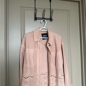 Zara ZW Collection Embroidered Overshirt – Blush – Size L